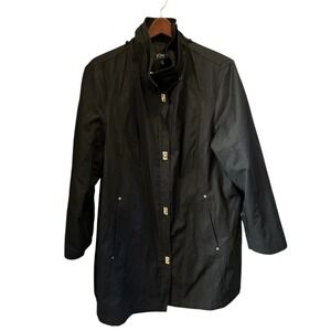 Jones‎ New York 2X Black Lightweight Trench Coat Gold Hardware Details